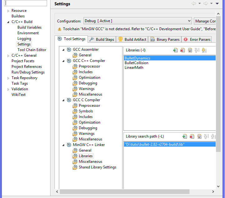 Libraries settings in Eclipse